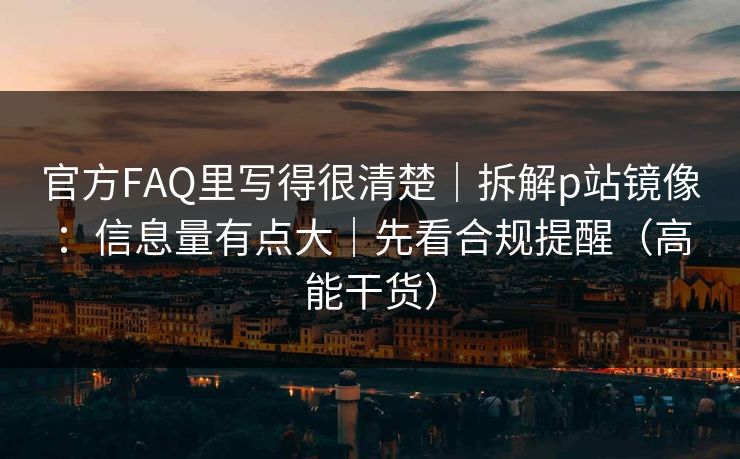 官方FAQ里写得很清楚｜拆解p站镜像：信息量有点大｜先看合规提醒（高能干货）