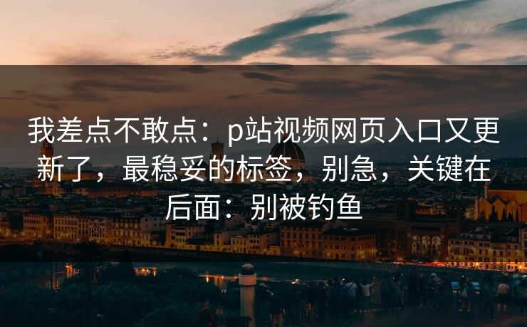 我差点不敢点：p站视频网页入口又更新了，最稳妥的标签，别急，关键在后面：别被钓鱼
