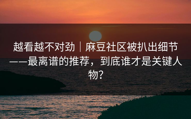 越看越不对劲｜麻豆社区被扒出细节——最离谱的推荐，到底谁才是关键人物？