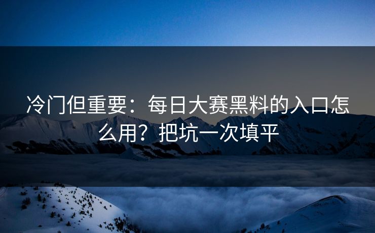 冷门但重要：每日大赛黑料的入口怎么用？把坑一次填平